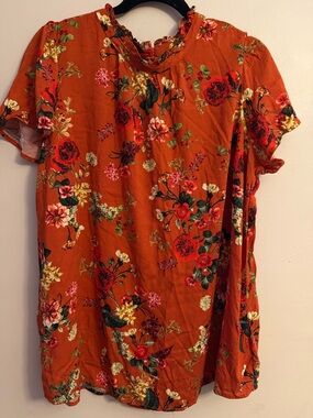 torrid Rust Orange Floral Peasant Top